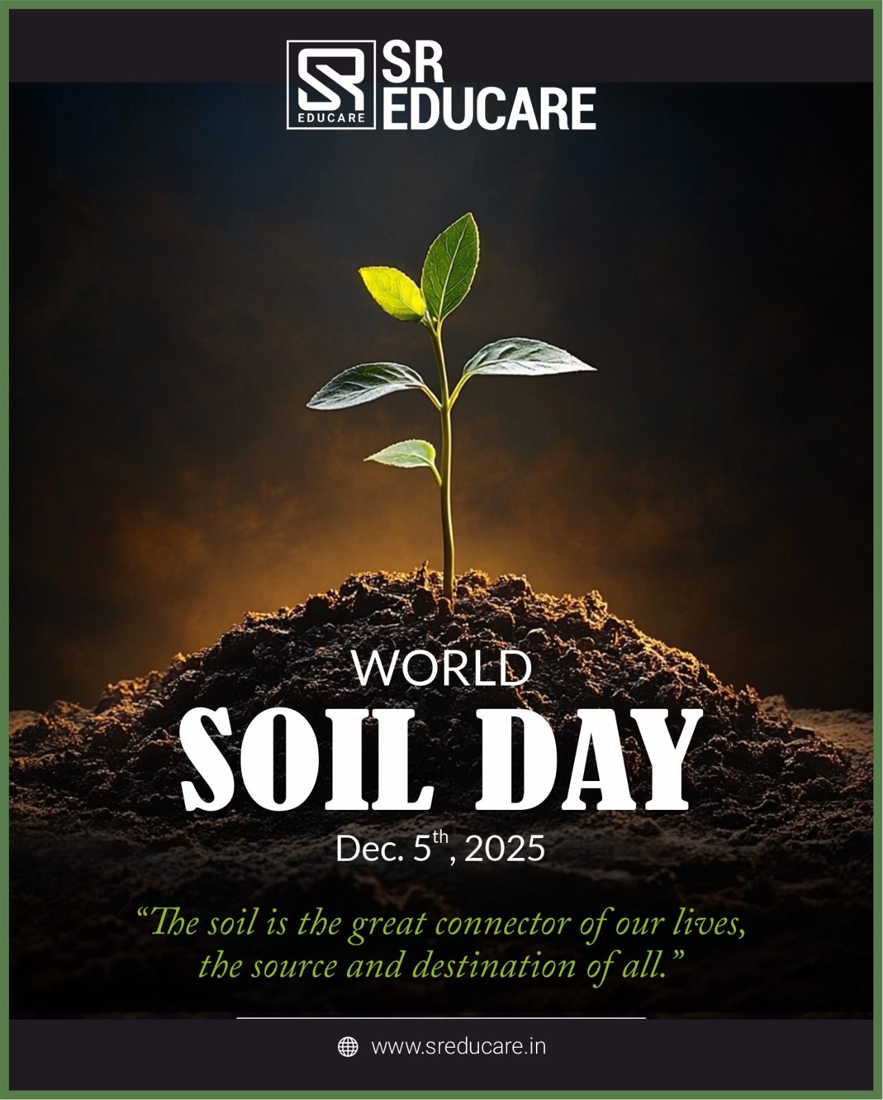 🌱 On World Soil Day, we celebrate the ground beneath our feet — the foundation of life, growth, and sustainability.
Let’s nurture our soil today for a greener, healthier tomorrow. 🌏💚
Together, let’s protect the planet from the ground up!

#WorldSoilDay #SaveSoil #SoilHealth #SustainableFuture #EcoAwareness #GreenPlanet #EnvironmentMatters #sreducare