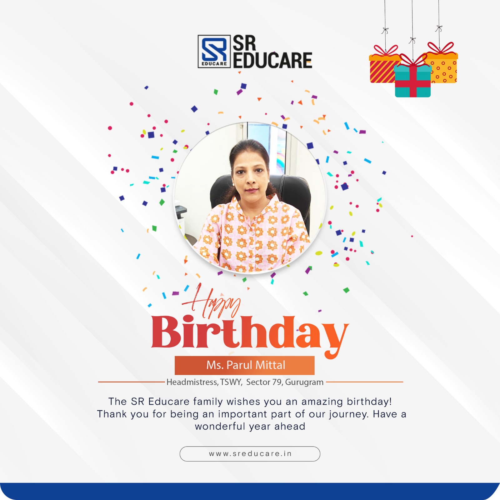 Happy Birthday, Ms. Parul Mittal! 🎉✨
Wishing you a day full of smiles, laughter, and beautiful memories that last a lifetime. May this year bring you exciting adventures, unstoppable growth, and endless reasons to celebrate! 💫💐

#HappyBirthday #JoyfulVibes #CelebrateLife #SREducare
