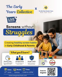 📱✨ Screens Without Struggles! 👨‍👩‍👧

In today’s digital world, screens are everywhere—but healthy habits can make all the difference. Join our LIVE webinar and discover practical ways to create a balanced screen environment for your child while strengthening family connections.

🧠 Build smarter screen habits
❤️ Foster stronger family bonds
🛡️ Create routines that support lifelong well-being

📅 27th June
💻 Online Webinar
⏰ 11:00 AM – 12:00 PM

Register now and take the first step toward mindful screen use for your family!

#ScreensWithoutStruggles #EarlyChildhoodEducation #PositiveParenting #ScreenTimeManagement #DigitalWellbeing