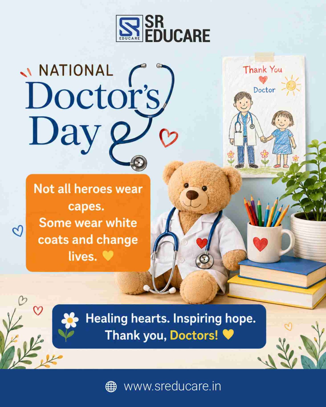 National Doctors' Day! 💙

Today, we express our heartfelt gratitude to the doctors who dedicate their lives to healing, caring, and protecting our communities. Your compassion, expertise, and unwavering commitment make the world a healthier and safer place.

Thank you for your selfless service, endless dedication, and the hope you bring to countless lives every day.

Happy National Doctors' Day! 🌟

#NationalDoctorsDay #DoctorsDay #ThankYouDoctors #HealthcareHeroes #MedicalHeroes #HealthFirst #Gratitude #CareAndCompassion #SREducare